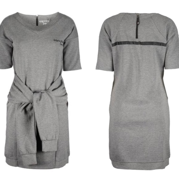 TRIPLE Five Soul heather gray tie front sweatshirt sweater dress Sz L - Picture 1 of 14